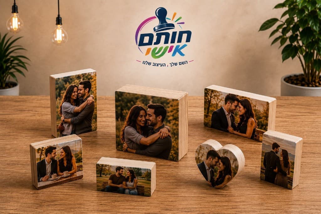 בלוקי עץ במגוון גדלים עם תמונות אישיות