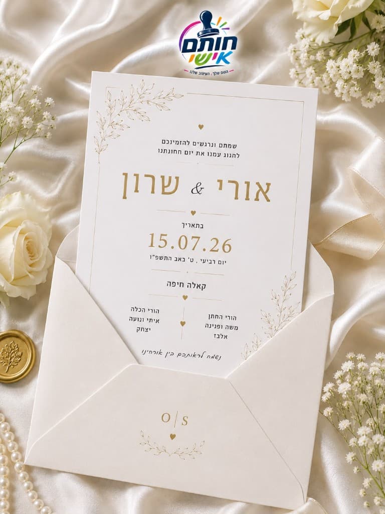 הזמנה מעוצבת של חותם אישי עם מעטפה וחותם שעווה